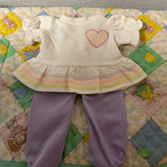 Restored Vintage Cabbage Patch Kid White Heart Dress & Purple Tights 1985